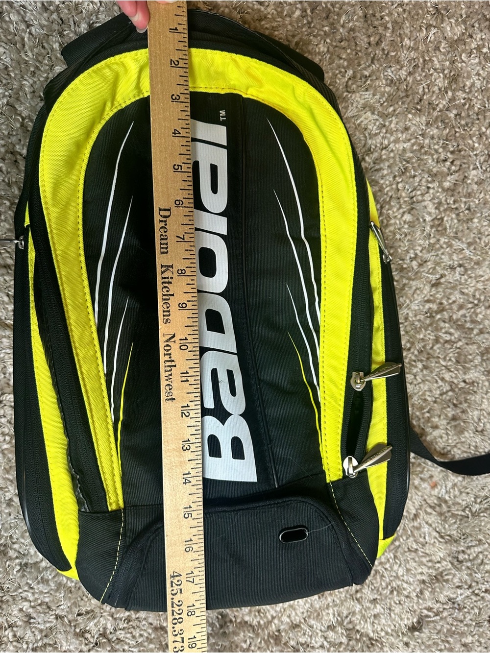 Babolat Aero Tennis Backpack Black Neon Yellow Racket Bag with Handle Cover - Picture 4 of 7